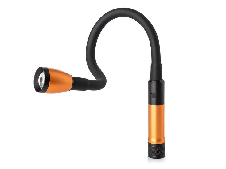 an orange and black headphone with a light on it's earpieces