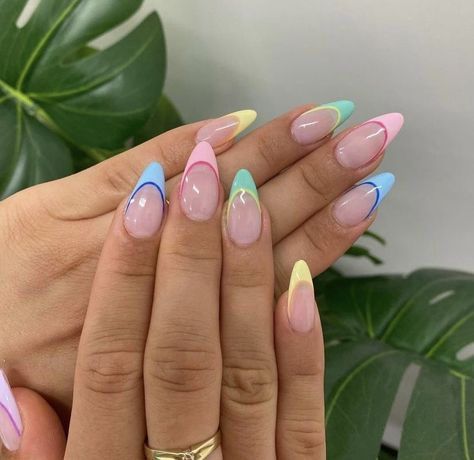 Do you also consider nails as accessories? Multiple Color French Tip Nails, Miami Nails Summer, Different Color French Tips, Multicolor French Tip Nails, Bright French Tip Nails, Nail Asthetic, Rainbow French Tip Nails, Summa Nails, Summer Nails Art Designs