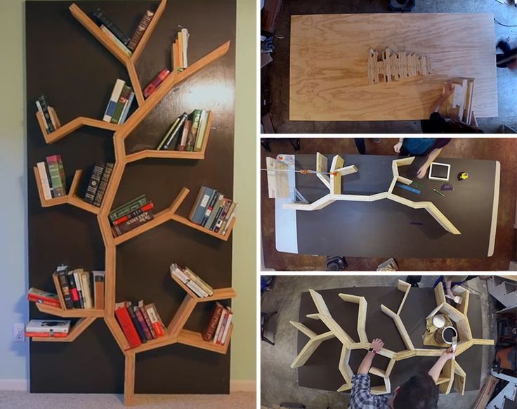 there are pictures of bookshelves made out of wood