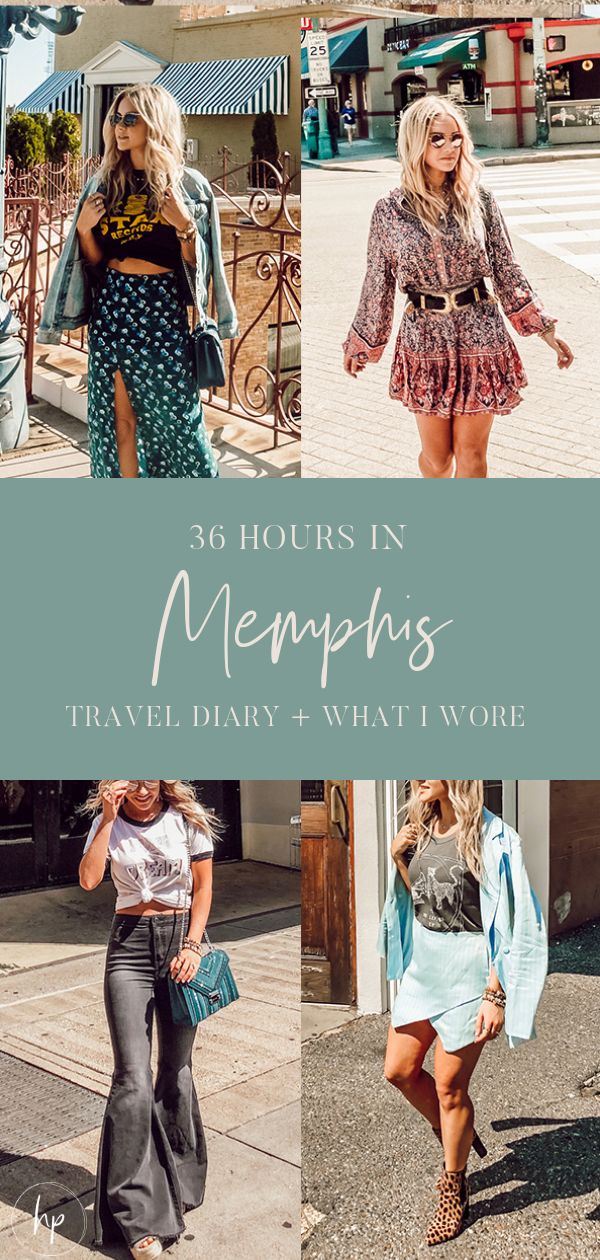 women wearing different outfits with the words, 30 hours in memphis travel diary and what i wore