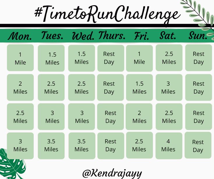 a calendar with dates for the time to run challenge