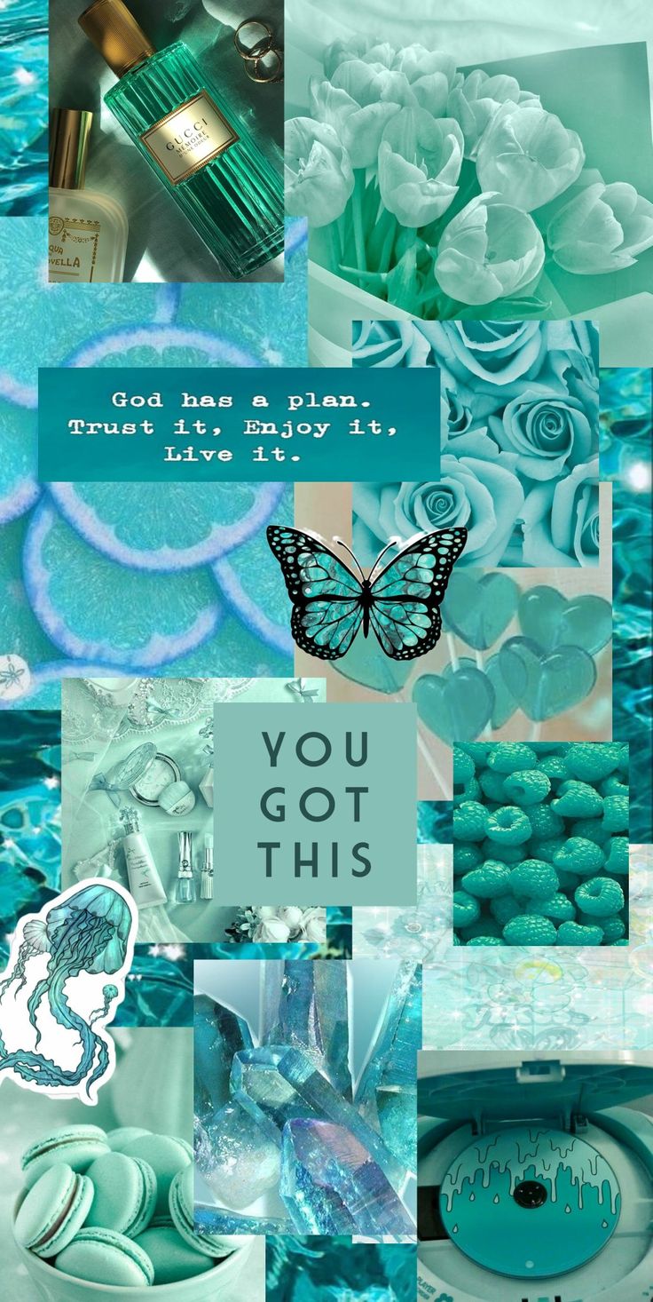 a collage of blue and green images with the words you got this