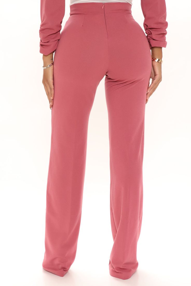 Kick butt, take names. Our Victoria High-Waisted Dress Pants in Mauve feature a high-rise, crepe-knit design with a pintuck detail down the front of both legs. Guaranteed to keep you looking as fancy as you are fierce. Available in Black and Mauve High-Rise Crepe Knit Pintuck on Front 35 inseam. Based on a size Small 96% Polyester 4% Spandex Made in USA | Victoria High Waisted Dress Pants in Mauve size 2X by Fashion Nova Fitted Full Length Dress Pants With Elastic Waistband, Fitted Elastane Dress Pants For Spring, Fitted Straight Leg Dress Pants With Elastic Waistband, Fitted Wide Leg Pants For Date Night In Fall, Pink Elastane Bottoms For Night Out, Stretch Straight Pantsuit For Fall, Fitted Solid Color Bottoms For Work, Fall Stretch Straight Pantsuit, Fitted Workwear Bottoms In Solid Color