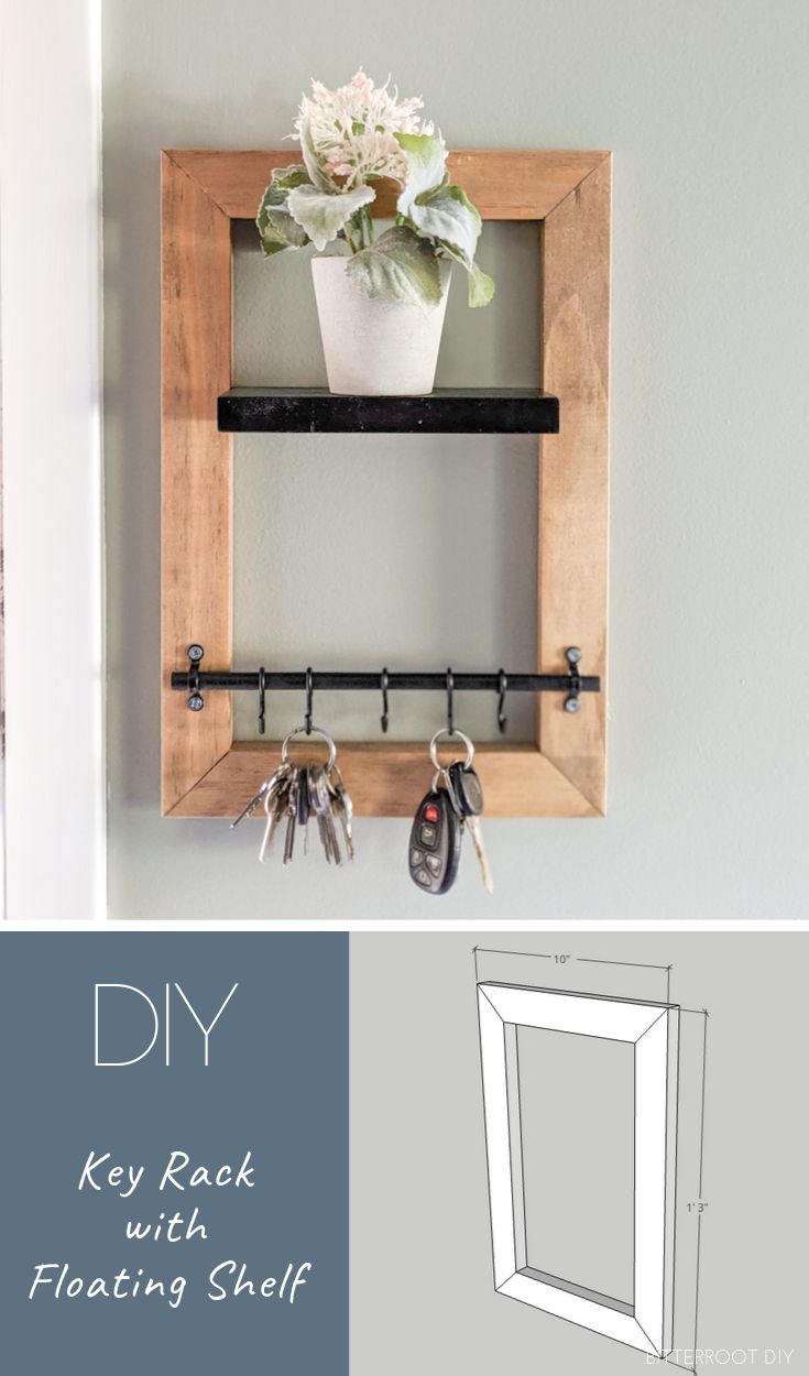 the diy key rack with floating shelf is perfect for storing keys and other items