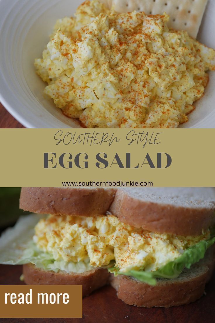 an egg salad is shown with crackers in the middle and on the other side