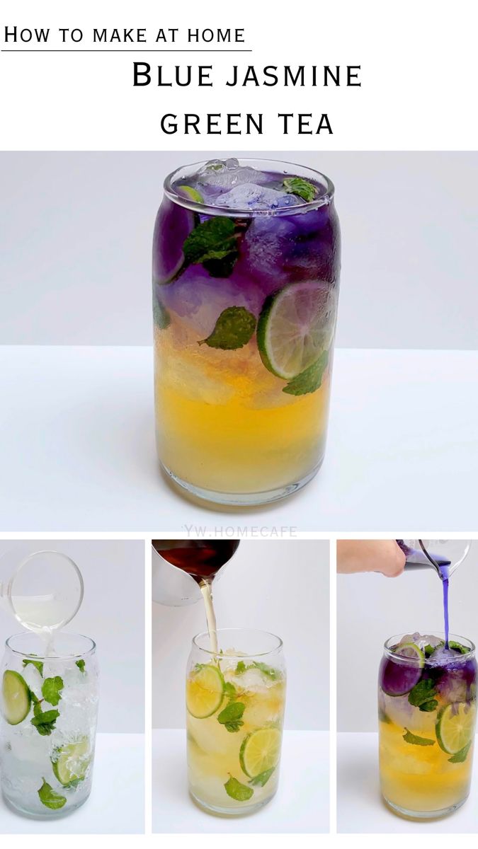 Butterfly pea tea Chicken White Wine, Pasta With Red Sauce, Tea Ice Cubes, Blue Jasmine, Butterfly Pea Tea, Iced Drinks Recipes, Tea Drink Recipes, Drink Recipes Nonalcoholic, Jasmine Green Tea