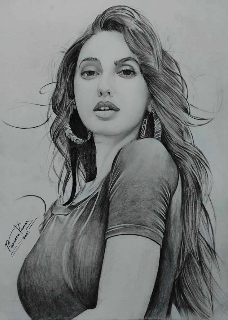 a drawing of a woman with long hair