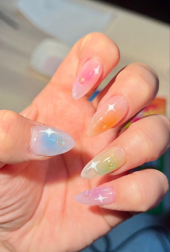 Spring House, Nails Green, Summery Nails, Vibrant Nails, Sparkle Nails, Nails Almond, Nails Black, Rainbow Nails, Pastel Nails