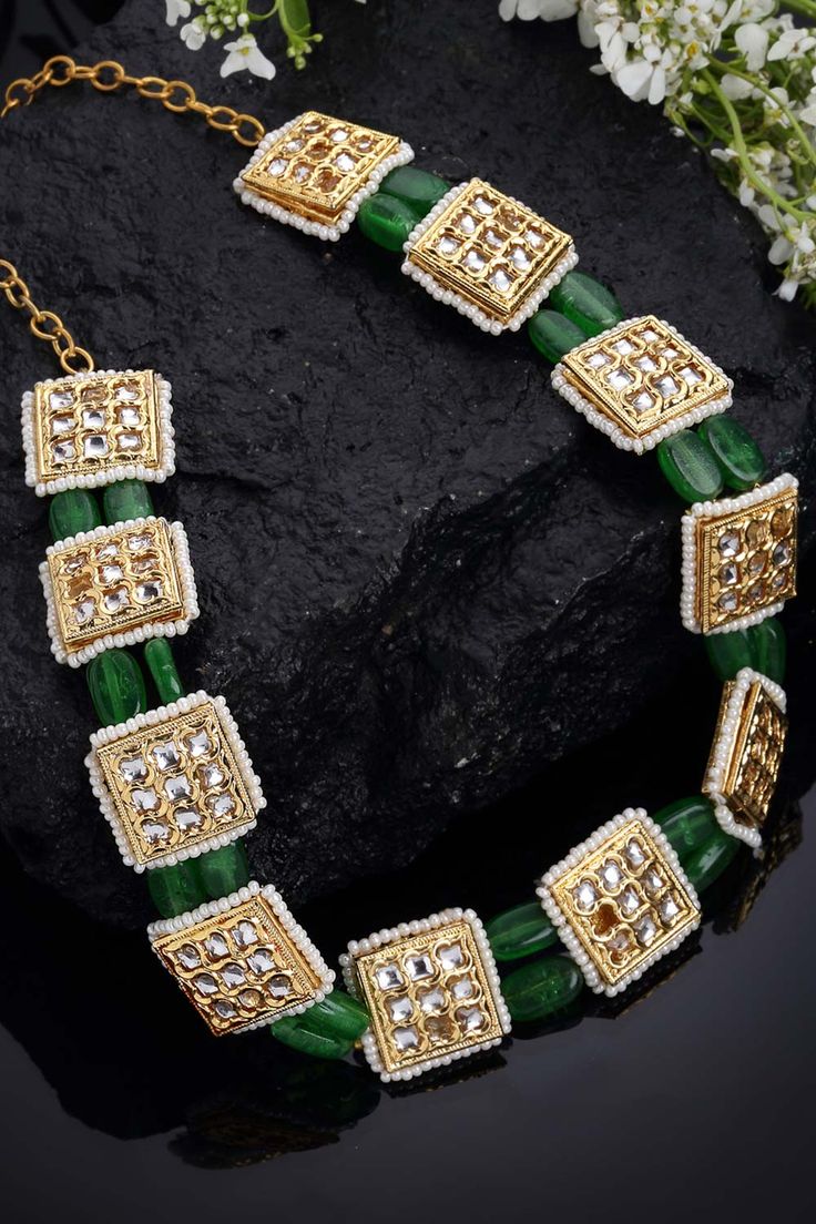 Product Features: Color: Green, Gold, White Base Material: Sterling Silver Plating: Gold-Plated Gemstones Used: Kundan, Pearls, Natural Stones, Faux Emerald Size: Freesize Dimension: Length of Necklace =53 CM; Width of Necklace = 4.6 CM; Adjustable - Yes Occasion: Casual Product Type: Necklace Disclaimer: There will be slight difference in digital to actual image White Kundan Necklace, Contemporary Necklace, Kundan Necklace, Pearls Necklace, Kundan Necklaces, Neck Piece, Buy Buy, Necklace Online, Girly Jewelry