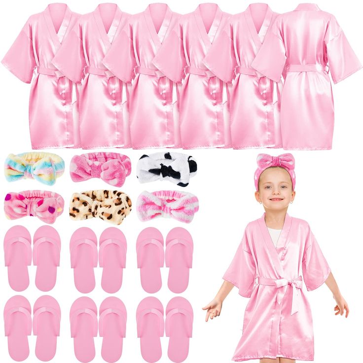 PRICES MAY VARY. Spa Party Set: you will receive 6 pieces of spa ropes for kids in size 8, 6 pieces of skincare headbands of different styles and 6 pairs of average size disposable slippers, which are sufficient for you to wear and share with your friend and family on a spa day Reliable Materials: the spa robes for girls party are mainly made of soft polyester fabric, the face wash headband is mainly made of soft fleece, and the pedicure slippers are mainly made of EVA material and make it comfo Kids Spa Slippers, Party Favors Kids Spa, Spa Anniversary Party, Spa Party Birthday Kit Printable, Cheetah Spa Party, Spa Party Treat Bags, Spa Mask For Kids, Kids Spa Party Table, Kids Spa Party Business