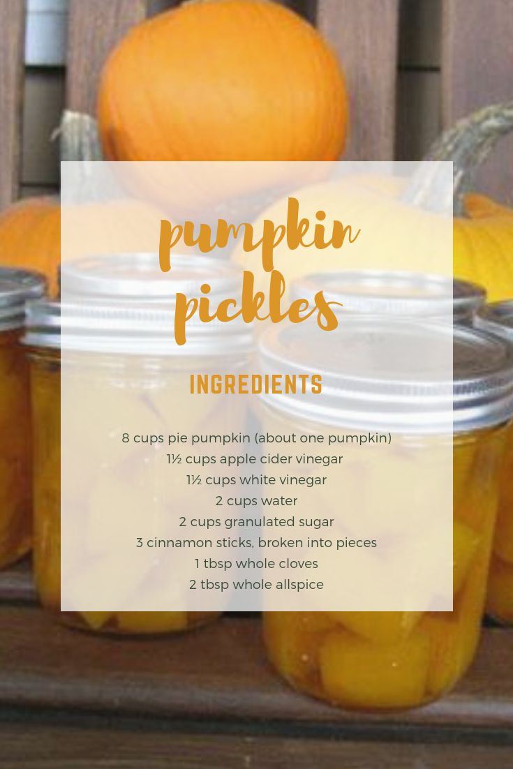 pumpkin pickles in jars with text overlay that reads, pumpkin pickles ingredients