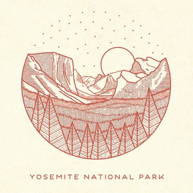 the yosemite national park logo is shown in red ink on a beige background