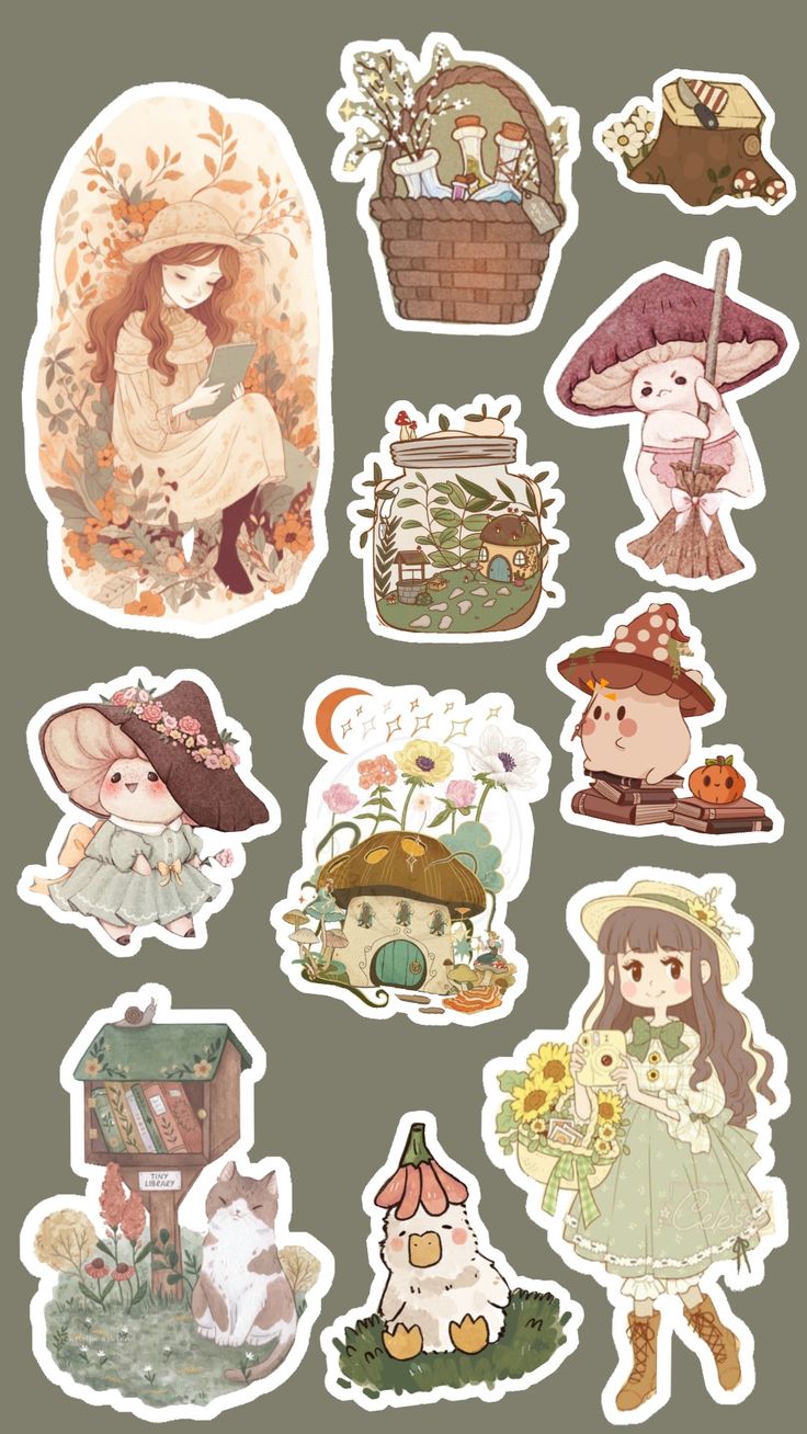 various stickers with different pictures on them