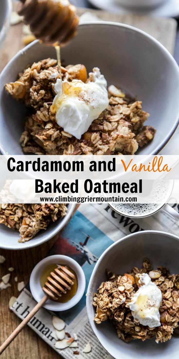 homemade granola and vanilla baked oatmeal in bowls