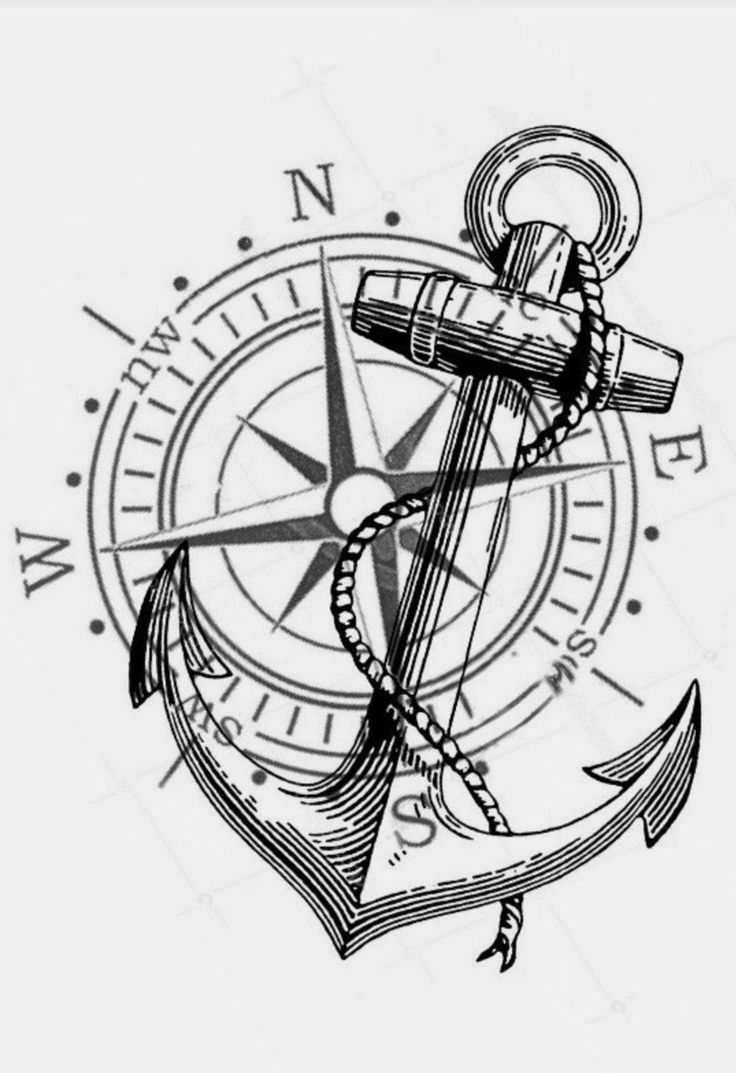 an anchor and compass tattoo on a white background