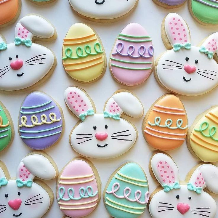 decorated cookies in the shape of easter bunnies