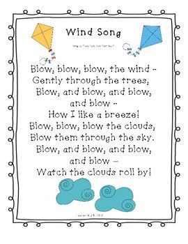 a poem written in the language wind song with blue and yellow kites on it