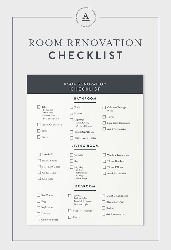 the room renovation checklist is shown in black and white