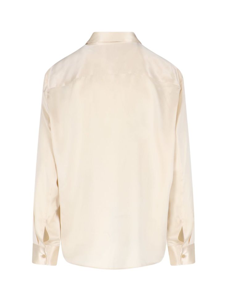 Khaite cream silk shirt with classic collar, button closure, button cuffs, curved hem. Composition: 100% Silk Barbour Steve Mcqueen, Cream Silk, Pleats Please Issey Miyake, Jeans Jumpsuit, Yoga Wear, Silk Shirt, Skirt Suit, Luxury Boutique, Shirt Shop