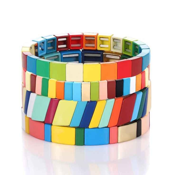 PRICES MAY VARY. ADVANCED PRODUCTION TECHNOLOGY- All tile bracelet come from our high-precision tempered mold making, uniform size, automatic spray painting process, flat and smooth paint surface, full bright color, and strict process management, with extremely low defective rate. NEW FASHION STYLE- These colorful roxanne assoulin bracelet are the new trend of fashion jewelry in the future, they are designed in unique stackable and geometric to wear series pieces together or separately.You can i Bohemian Tiles, Rainbow Tile, Tile Bracelet, Bohemian Rainbow, Wrist Accessories, Rainbow Candy, Block Color, Bangle Bracelet Set, Casual Jewelry