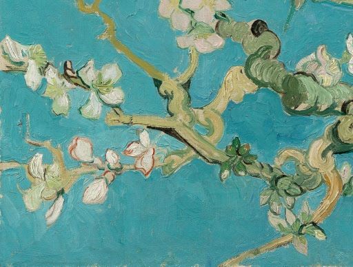 a painting of flowers on a blue background