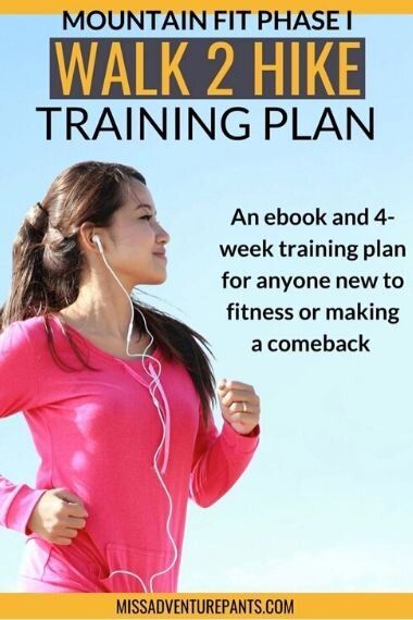 a woman running with headphones on and the text mountain phase walk 2 hike training plan