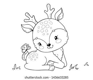 a cute baby deer sitting on the ground with its mother coloring pages, printable