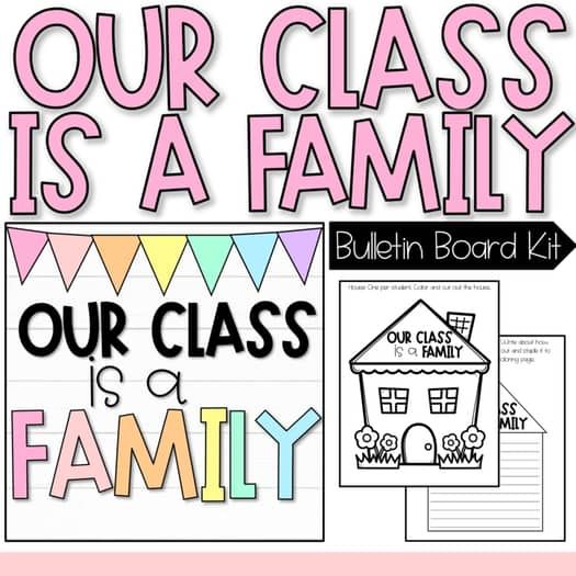 our class is a family bulletin board kit with pictures and text on the front page