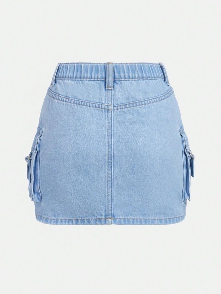 SHEIN Teen Girl Flap Pocket Denim Skirt | SHEIN USA Casual Denim Skort With Pockets, Denim Skort With Pockets, Light Wash Denim Mini Skirt With Pockets, Casual Denim Blue Skort With Pockets, School Denim Bottoms With Pockets, Denim Bottoms With Pockets For School, Light Wash Cotton Mini Skirt With Pockets, Casual Mini Bottoms With Pockets, Light Wash Cotton Skort With Pockets