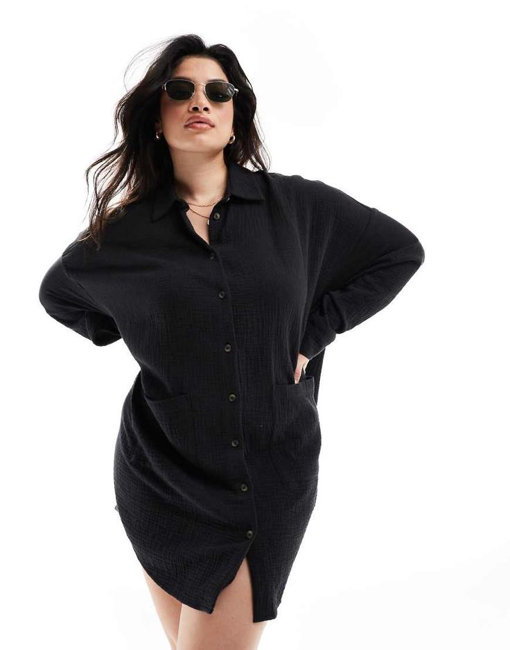 Dresses by ASOS Curve Warm-weather 'drobe: loading Spread collar Button-up front Side pockets Oversized fit Holiday Dress Outfit, Oversized Shirt Dress, Winter Party Dress, Asos Curve, Satin Slip Dress, Maxi Dress Trend, Black Wrap Dress, Active Wear Leggings, Petite Maternity