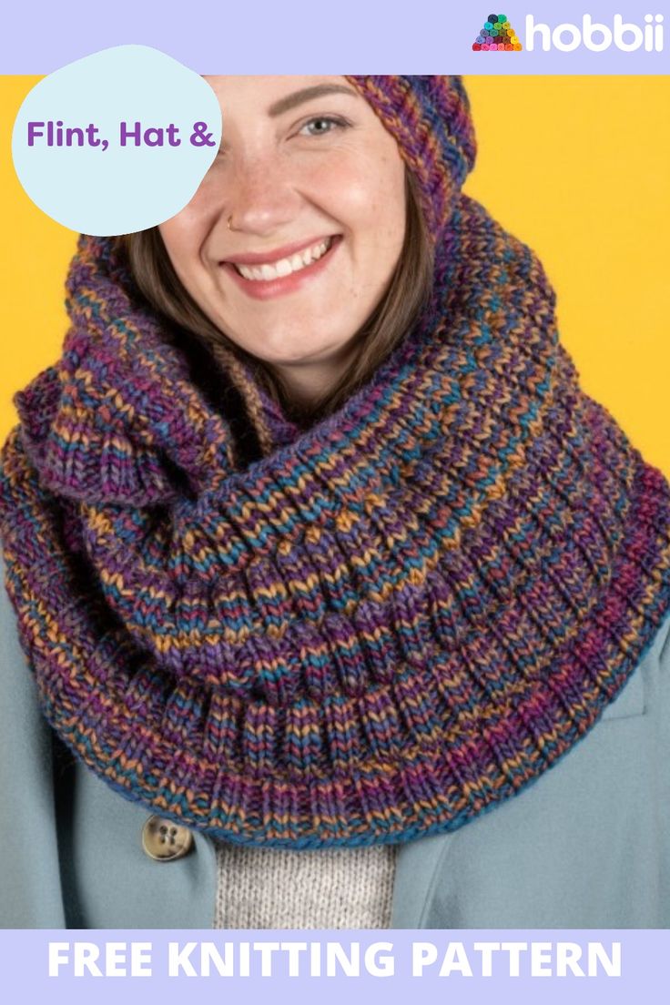 a woman wearing a knitted hat and scarf with text overlay that reads, free knitting pattern