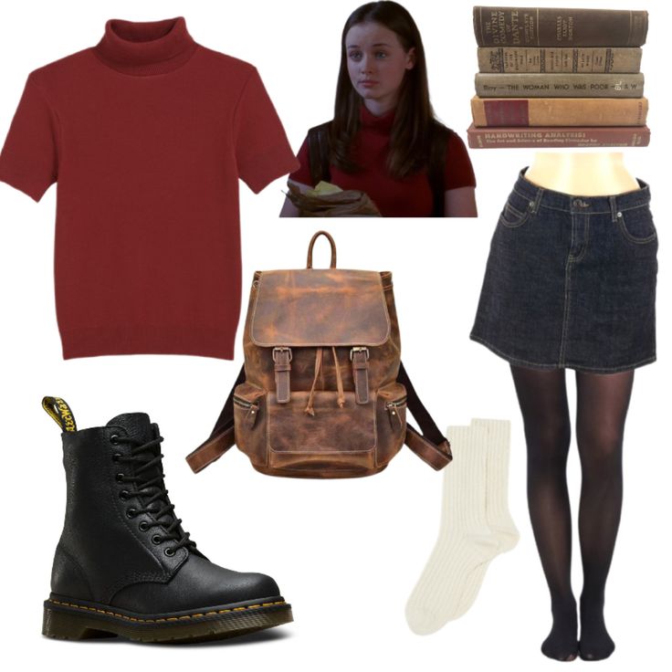 Rory Gilmore Black Skirt, Rory Gilmore Outfit Essentials, Rory Gilmore Png Clothes, Aesthetic Rory Gilmore Outfits, Rory Gilmore Red Outfit, Dory Gilmore Outfits, Rory Gilmore Red Turtleneck, Rory Style Outfits, Rory Gilmore S1 Outfits