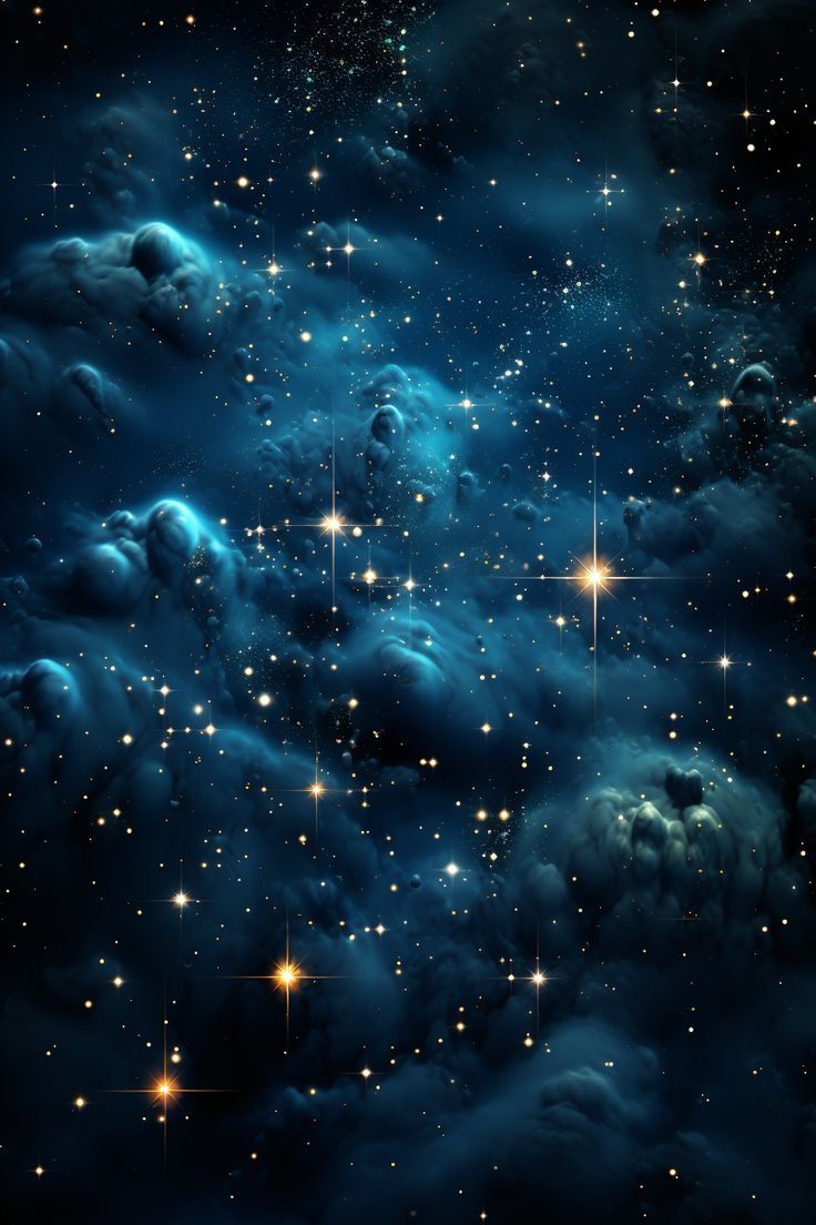 the night sky is filled with stars and clouds