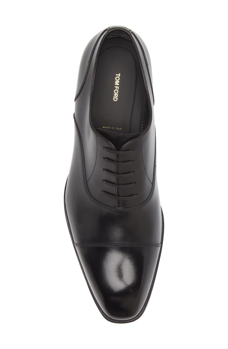 Styled with a cap toe and signature Blake welting, this burnished-leather oxford adds sophisticated flair to your formal looks. Lace-up style Leather upper, lining and sole Made in Italy Designer Shoes Timeless Cap Toe Derby Shoes For Semi-formal Occasions, Timeless Semi-formal Cap Toe Derby, Elegant Leather Oxford With Almond Toe, Elegant Oxford Cap Toe Derby, Elegant Oxford Derby Shoes With Cap Toe, Classic Cap Toe Dress Shoes For Work, Cap Toe Derby Shoes For Formal Occasions, Elegant Leather Oxford Shoes With Almond Toe, Luxury Leather Sole Oxford For Business