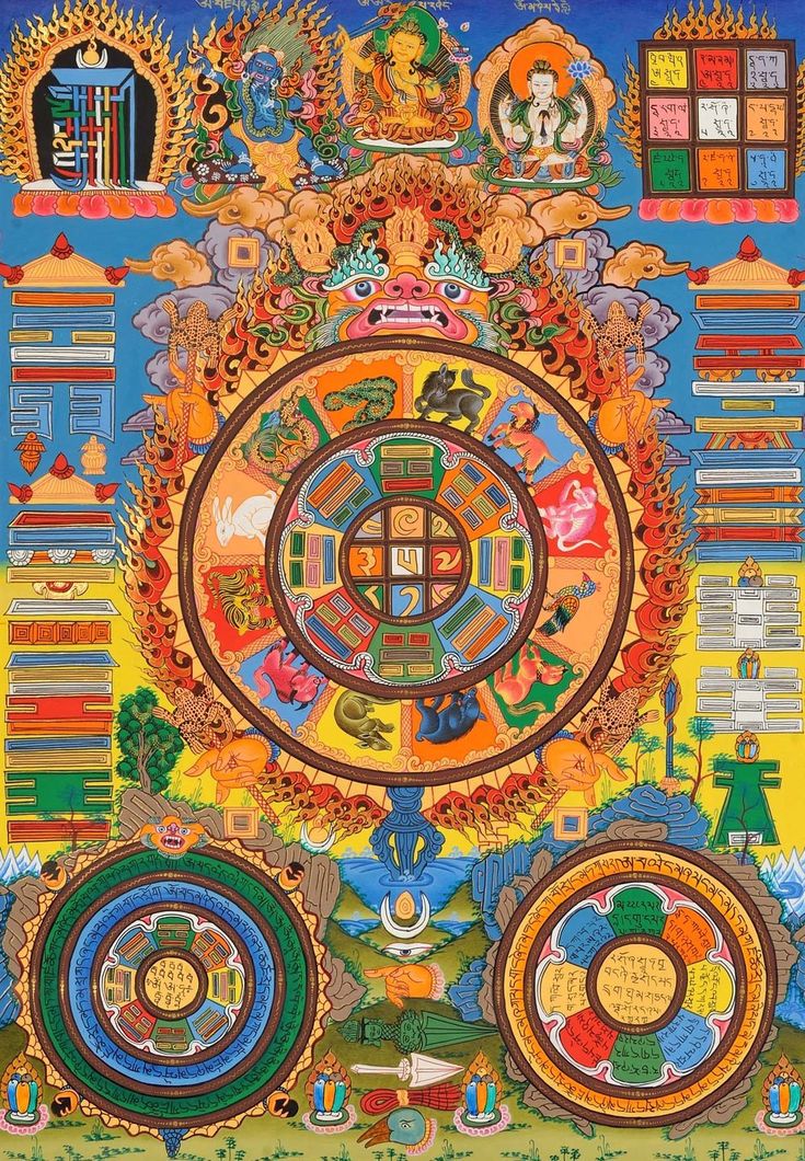 an intricate painting with many different colors and designs on the surface, including circles and symbols