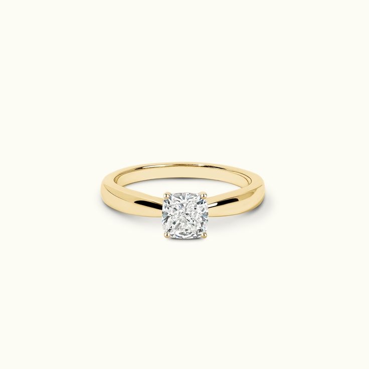 Jewellers District's Diamond Engagement Ring with Tapered Thick Band in 14k Yellow Gold Tapered Band Engagement Ring, Thick Band Wedding Rings, Engagement Ring Tapered Band, Tapered Engagement Ring, Prong Engagement Rings, Diamond Picture, Gold Cushions, Recycled Gold, Solitaire Engagement