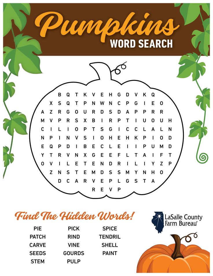 the pumpkin word search is shown in this image