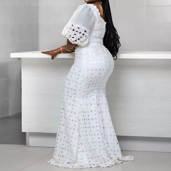 Shop raychboutique's closet or find the perfect look from millions of stylists. Fast shipping and buyer protection. Elegant Party White Long Plus Size Dress Women Sexy Bodycon Cut Out Lace Puff Sleeve Floor-length Large Sizes Maxi Dresses 2021 White Women Dresses, Long African Dresses, Plus Size Formal, Straight Clothes, Half Sleeve Dresses, African Lace, Straight Dress, Latest African Fashion Dresses, African Dresses For Women