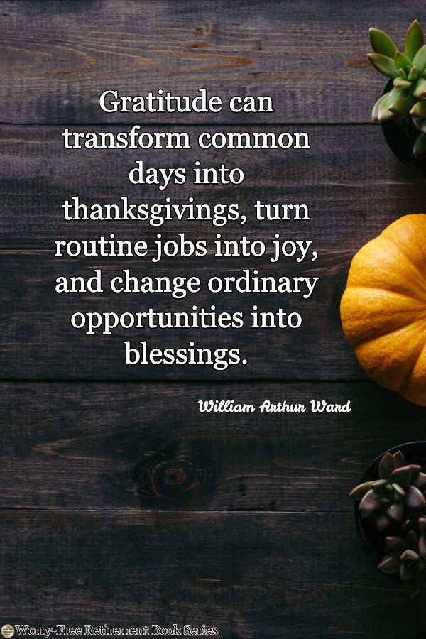 pumpkins and succulents on a wooden table with a quote about thanksgiving