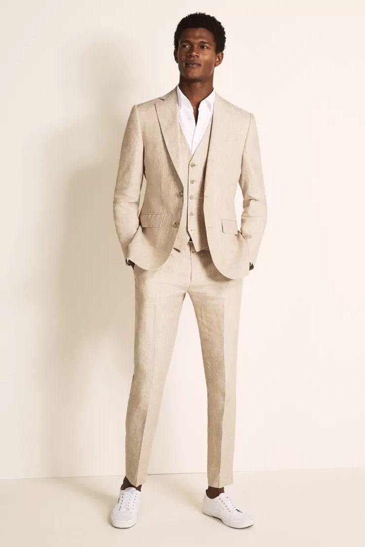 Tailored Fit Stone Linen Suit Wedding Suit Summer, Mens Linen Suit, Wedding Guest Men, Linen Suits For Men, Beach Wedding Suits, Neutral Stone, Cream Suit, Mens Wedding Attire, Groom Wedding Attire