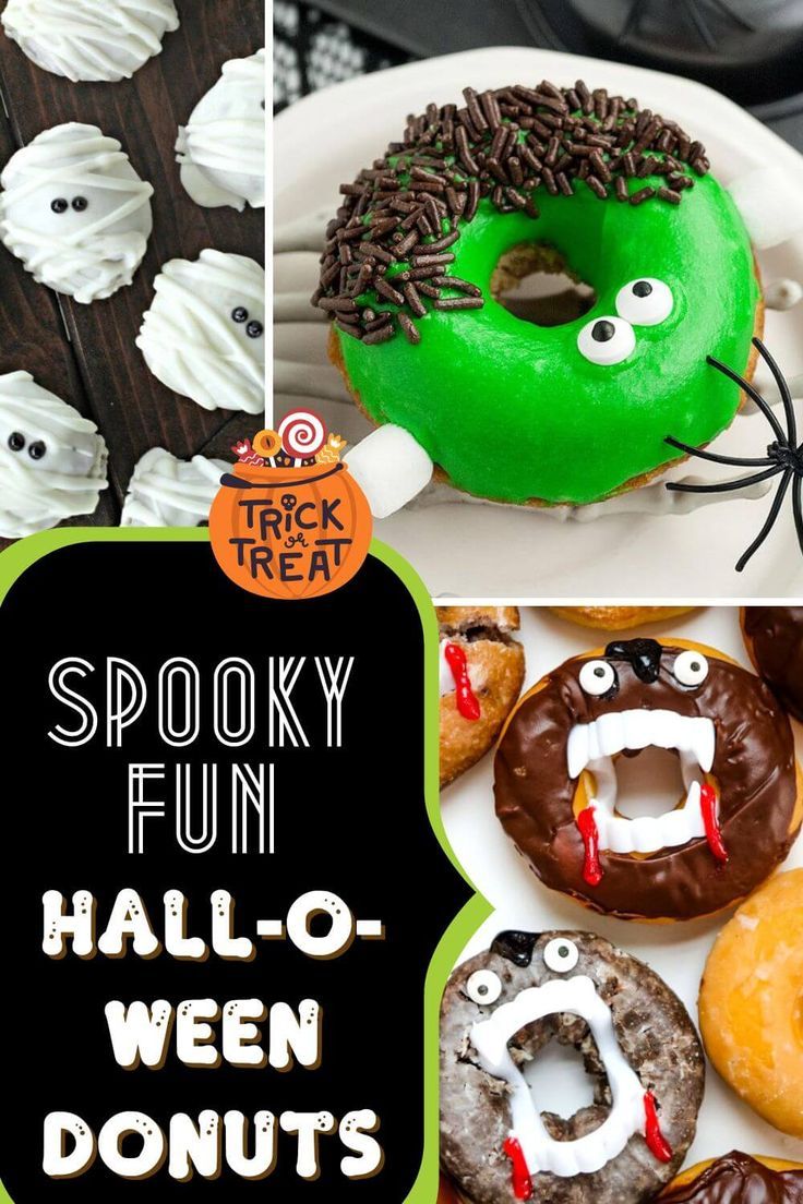 Spooky Fun Halloween Donuts Donuts With Teeth For Halloween, Donuts With Vampire Teeth, Scary Donuts Halloween, Donut Halloween Treats, Vampire Donuts Halloween, Easy Donut Decorating Ideas, Spooky Donut Ideas, Monster Donuts For Halloween, Spider Donuts Halloween