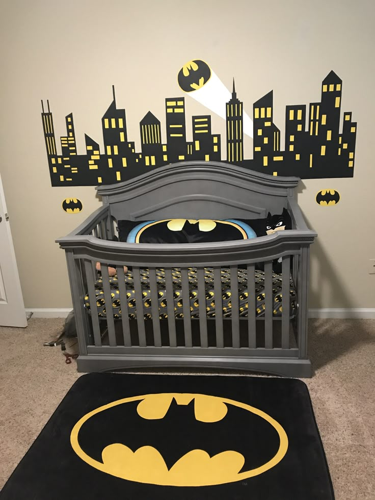 Batman Baby Room, Batman Boys Room, Batman Core, Batman Room Decor, Batman Nursery, City Nursery, Baby Boy Batman, Batman Gotham City, Batman Baby Shower