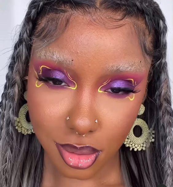 #follow #makeuplooks #makeup #beautyblog #blogging #blog #blogger Colourful Makeup Looks Creative, Simple Rave Makeup, Graphic Liner Makeup Looks, Bi Makeup, Creative Face Makeup, Funky Makeup Looks, Exotic Makeup Looks, Groovy Makeup, Colorful Eye Looks