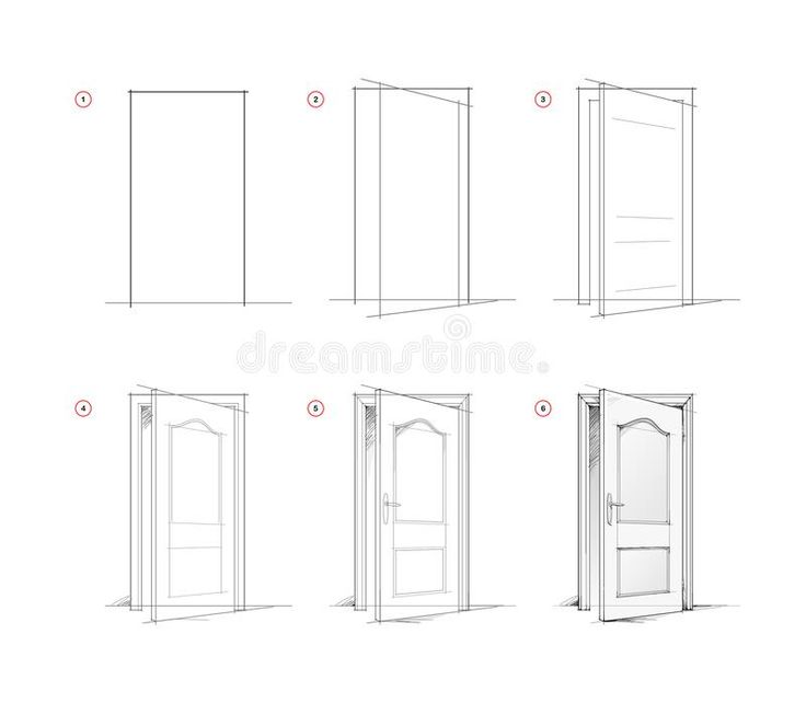 an open and closed door on a white background with measurements for the doors royalty illustration