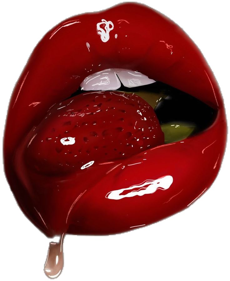 a red lip with some fruit inside of it