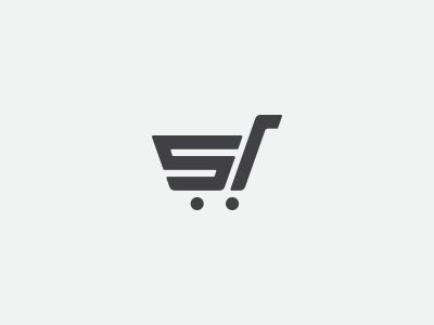 a black and white shopping cart logo