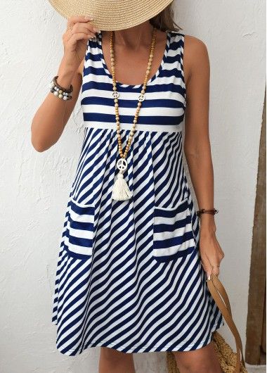 Color:Navy;Size:S;Size:M;Size:L;Size:XL;Size:XXL;Package Contents:1 X Dress;Occasion:Other;Style:Casual; Sleeveless Geometric Pattern Summer Dresses, Sleeveless Summer Dress With Geometric Pattern, Simple Sleeveless Dress, Striped Shift Dress, Striped Sleeveless Dress, Short Dresses Casual, Crop Top Blouse, Retro Stil, Look Chic