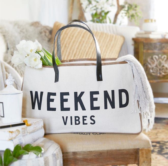 Get away this weekend in style with this Weekend Vibes canvas tote. The genuine leather handles stitched to heavyweight canvas provide a clean modern look. Offered in a simplistic design that you can carry anywhere; the perfect getaway bag. Beach Necessities, Printed Handbags, Canvas Handbags, Weekender Tote, Weekend Vibes, Beach Tote Bags, Beach Tote, Leather Handles, Print Tote