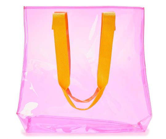 Trendy Pink Beach Bag For Shopping, Trendy Pink Beach Bag For Daily Use, Pink Nylon Bag For Summer, Summer Pink Nylon Bags, Pink Poolside Bags For Beach Season, Summer Pink Bags For Poolside, Trendy Beach Bag With Clear Strap, Trendy Beach Bags With Clear Strap, Trendy Pink Beach Bag For Travel