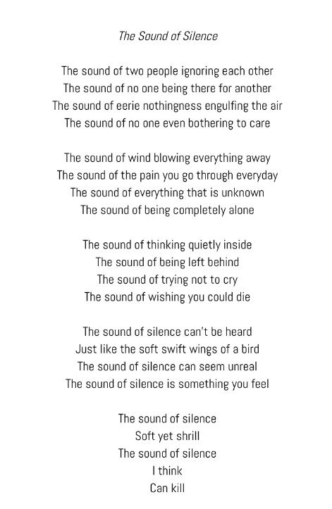 the sound of silence poem written in black and white